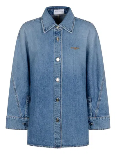 Givenchy Cocoon Collared Neck Denim Shirt In Blue