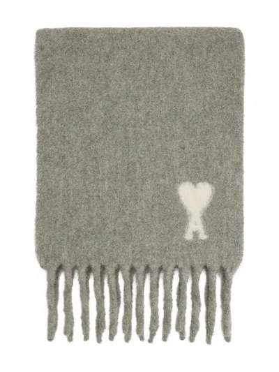 Ami Alexandre Mattiussi Ami Paris Ami Paris De Coeur Wool Scarf In Gray