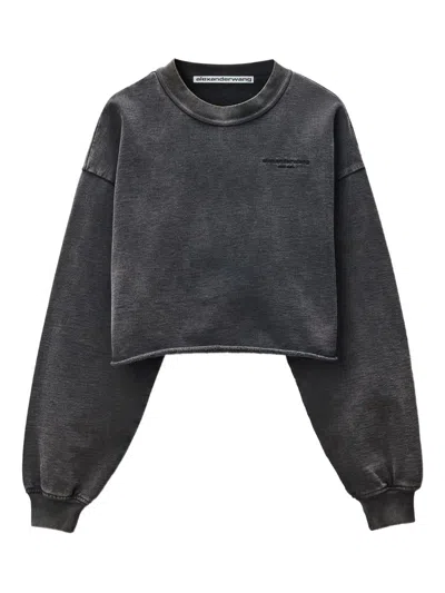 Alexander Wang Embroidered-logo Cropped Sweatshirt In Gray