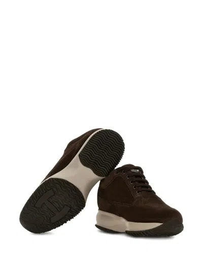Hogan Interactive Suede Sneakers With Rhinestones Shoes In Brown