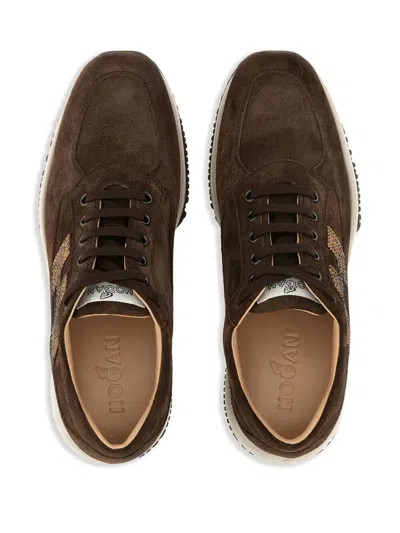 Hogan Interactive Suede Sneakers With Rhinestones Shoes In Brown