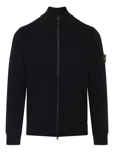 Stone Island Sweater Wool Blend Standing Collar In Black