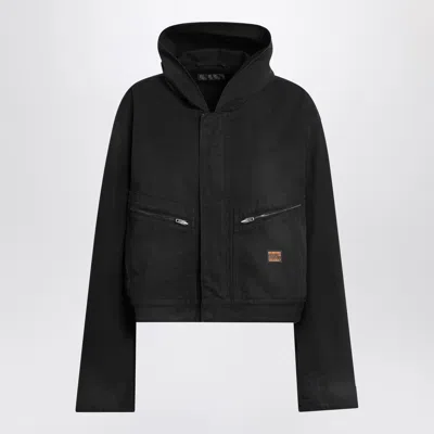 Balenciaga Cropped Jacket With Hood In Black In Black