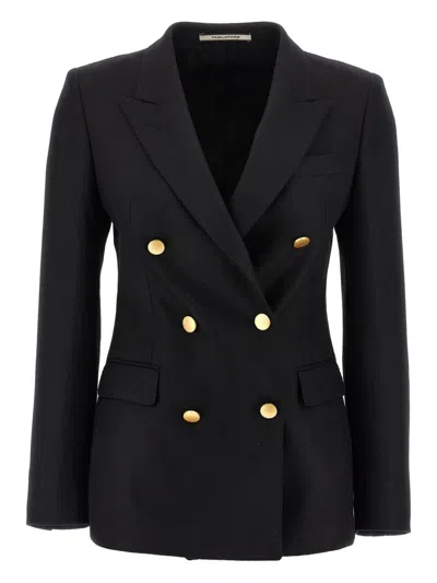 Tagliatore Double-breasted Gold-button Blazer In Black