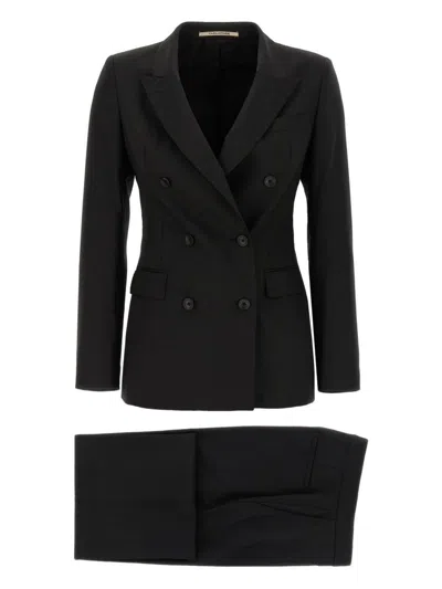 Tagliatore Double-breasted Wool Blend Suit With Tailored Trousers In Black