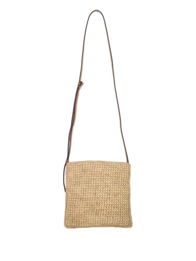 Helen Kaminski Raffia Leather-trimmed Shoulder Bag In Neutral