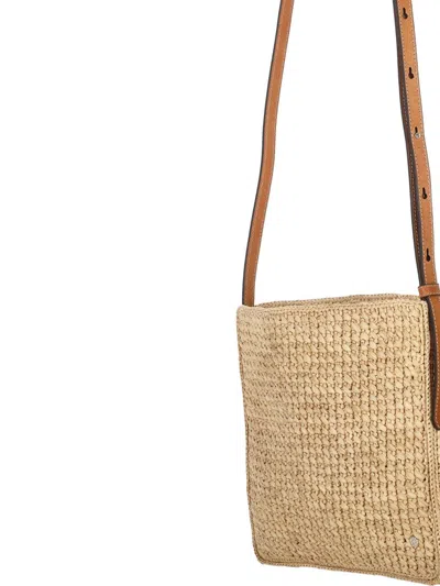 Helen Kaminski Raffia Leather-trimmed Shoulder Bag In Neutral