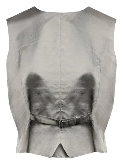 Mm6 Maison Margiela Mm6 By Maison Margiela Satin-finish Grey Gilet With Structured Belt In Gold