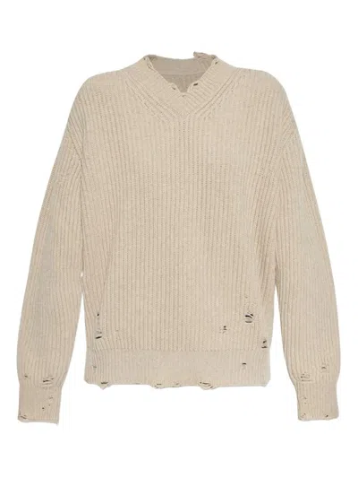 Mm6 Maison Margiela Distressed Ribbed Sweater In Neutral