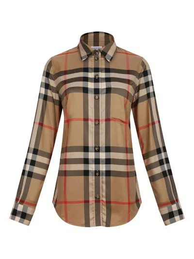 Burberry Check Pattern Collared Neck Cuffed Long Sleeves In Multi