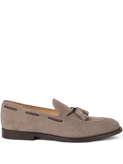 Brunello Cucinelli Suede Tassel Loafers In Neutral