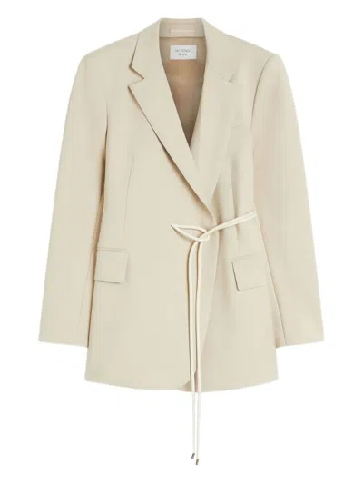Sportmax Wool Blazer With Belted Waist And Flap Pockets In White