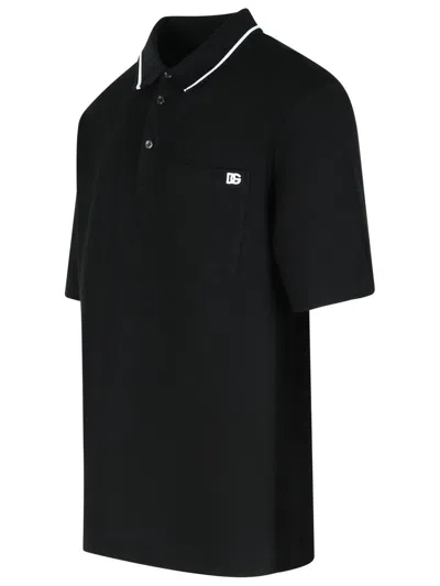 Dolce & Gabbana Polo Shirt In Piqué De Coton In Black