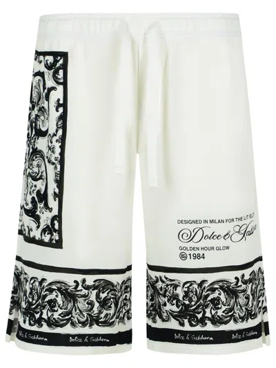 Dolce & Gabbana Majolica-print Knee Length Bermuda Shorts With Side And Back Pockets In White
