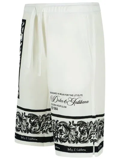 Dolce & Gabbana Majolica-print Knee Length Bermuda Shorts With Side And Back Pockets In White