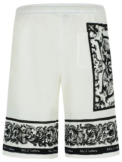 Dolce & Gabbana Majolica-print Knee Length Bermuda Shorts With Side And Back Pockets In White