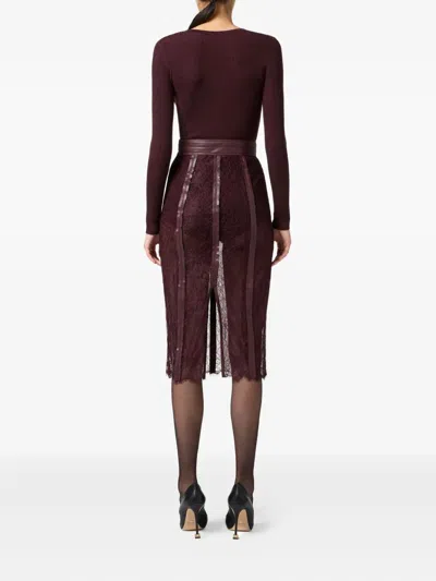 Elisabetta Franchi Burgundy Ribbed Sweater With Pocket In Brown