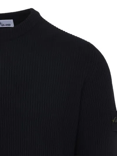 Stone Island Ribbed Wool Turtleneck Sweater Clothing In Blue