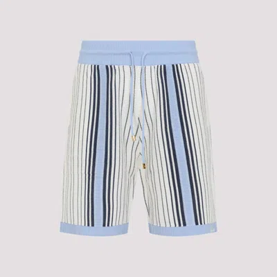 Amiri Script Stripe Knitted Shorts Drawstring In Blue