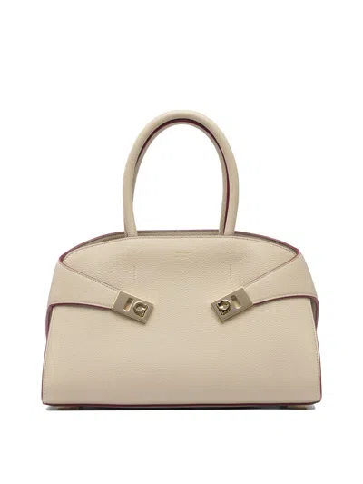 Ferragamo Medium Hug Leather Top Handle Bag In Neutral