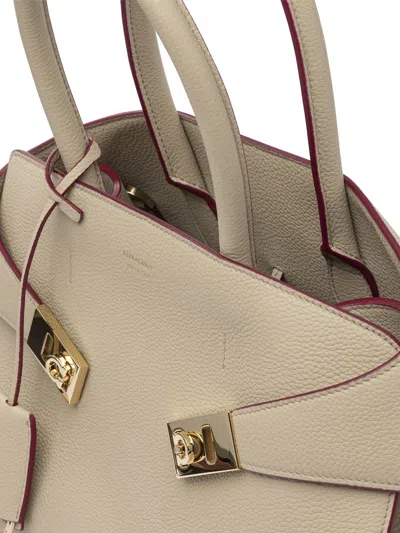 Ferragamo Medium Hug Leather Top Handle Bag In Neutral