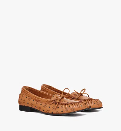 Mcm Monogram Moccasin In Lamb Leather In Brown