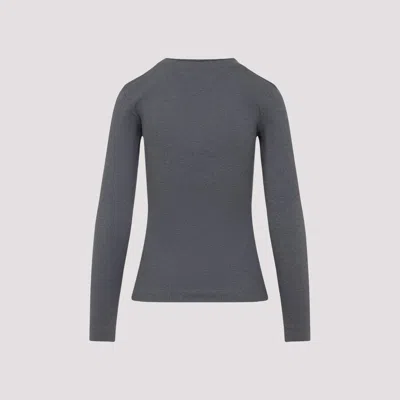 Brunello Cucinelli Ribbed Long Sleeves Top With Contrast Trim In Gray