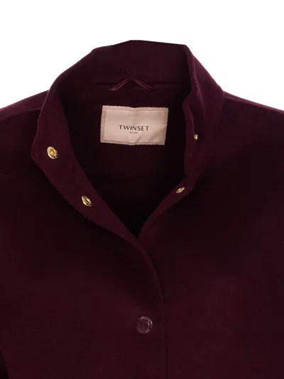 Twinset Double-faced Bomber Jacket With High Collar In Purple