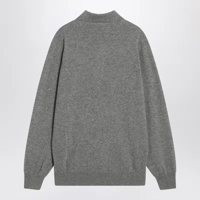 Brunello Cucinelli Cashmere Polo Ribbed Collar Cuffs Hem In Silver