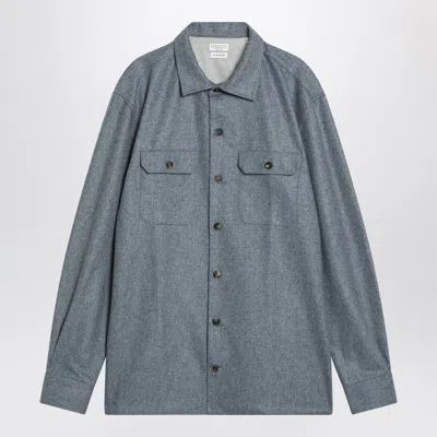 Brunello Cucinelli Shirt Cloud Wool Chest Pockets In Blue