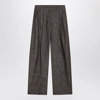 Brunello Cucinelli Wide Brown Trousers In Cotton Blend Women In Gray