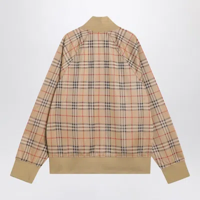 Burberry Beige Sweatshirt With Check Motif In Jacquard Men In Brown