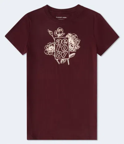 Aéropostale Floral Box Logo Foil Graphic Tee In Burgundy