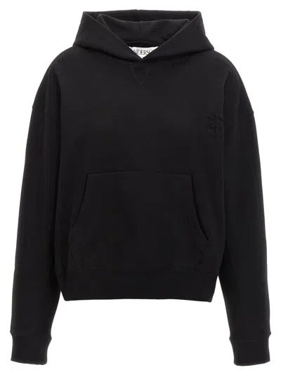 Jw Anderson J. W. Anderson Cropped Black Hoodie With Subtle Branding And Relaxed Fit In Black