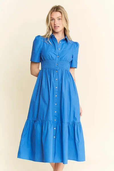 Truedames Short Sleeve Button Down Midi Dress In Blue