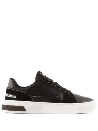 Ea7 Emporio Armani Black Trainers With Smooth And Perforated Leather In Black