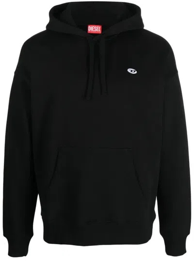 Diesel Hooded Black Cotton Sweatshirt In Black