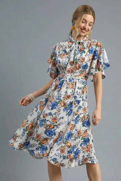 Truedames Floral Print Flutter Sleeve Dress In Multi