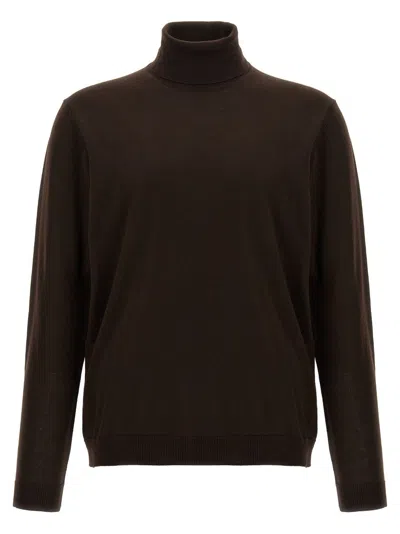 Roberto Collina Ribbed Turtleneck Sweater Long Sleeves In Brown