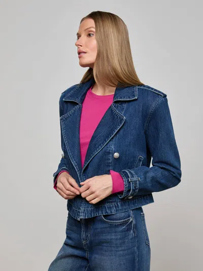 L Agence Maddox Denim Trench Coat In Purple