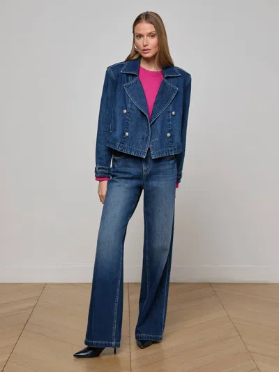 L Agence Maddox Denim Trench Coat In Purple