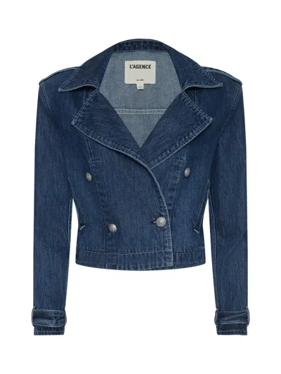 L Agence Maddox Denim Trench Coat In Purple