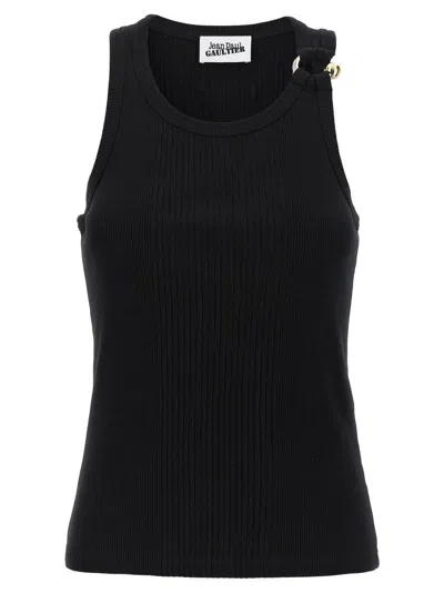 Jean Paul Gaultier Tank Top With Gold-tone Hardware And Ribbed Texture In Black