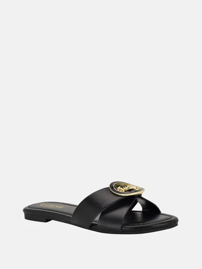 Guess Factory Magnify Faux-leather Beach Slides In Black