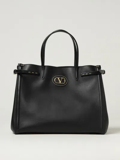 Valentino Borsa Tote In Pelle Nera Con Manici E Tracolla In Black