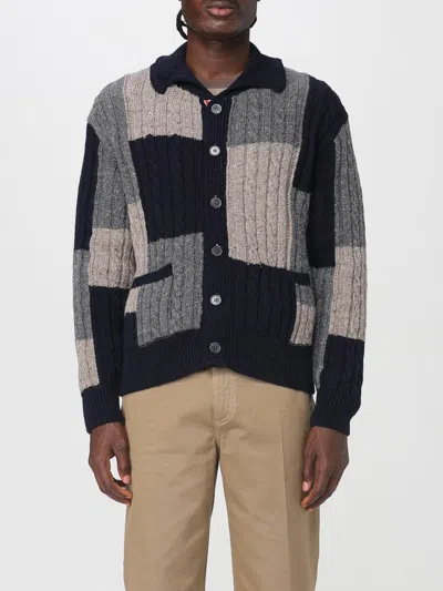 Thom Browne Patchwork Cable Knit Cardigan In Blue
