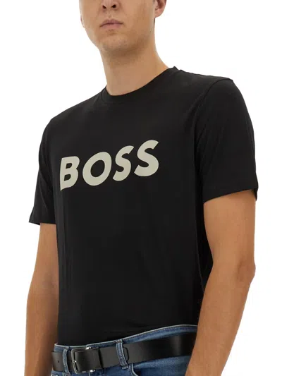 Hugo Boss Boss Tiburt 354 Logo Print T Shirt In Black