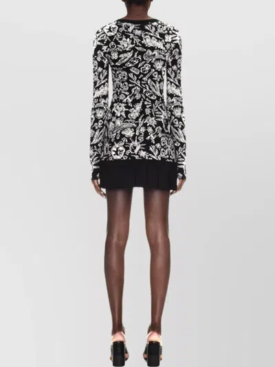 Off-white Crew Neck Floral Pattern Long Sleeves Dress In Black