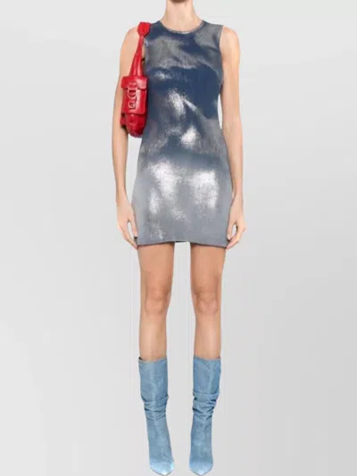 Diesel Shimmering Metallic Sleeveless Mini Dress In Blue