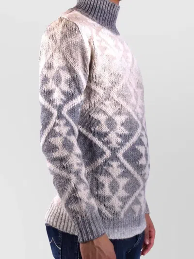 Dondup Knitwear With Geometric Pattern And Turtleneck In White